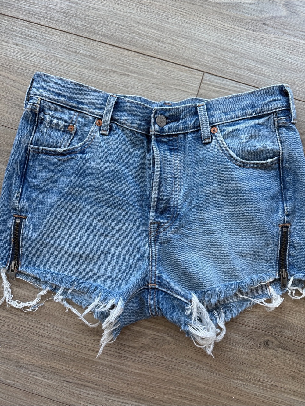 Levi’s Altered 501 Denim Shorts W28 Side Zip Distressed Cutoffs